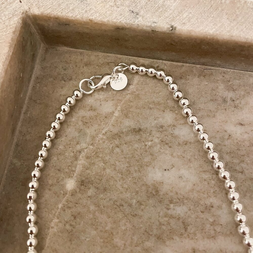925 Sterling Silver Bead Necklace 4 MM Bead Necklace Dainty Ball Necklace - Picture 3 of 4